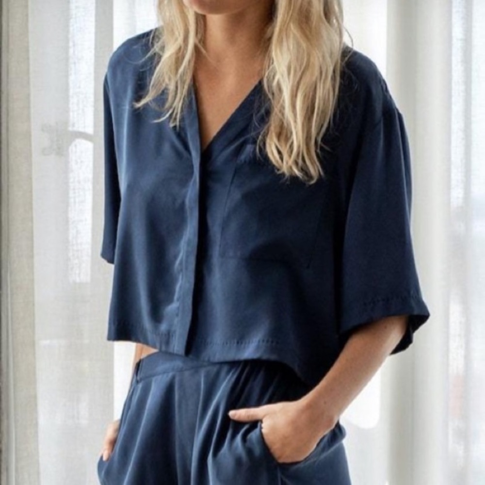 Lunya Washable Silk Button Down Top, M